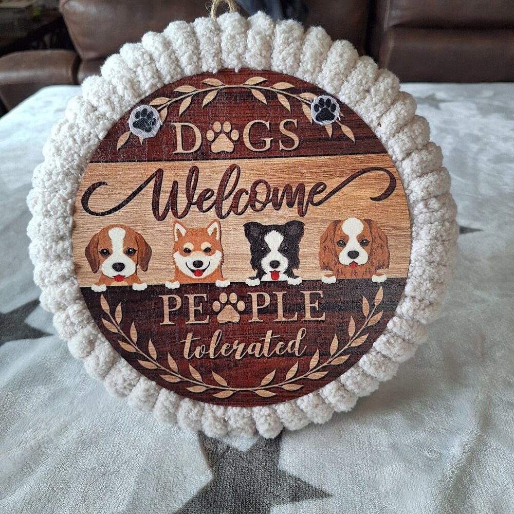 Front Door Porch Decorations Dogs Welcome People Tolerated Door Hanging Sign
